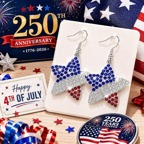 Mysense 250 Anniversary USA Merchandise, Fourth of July Earrings, Perfect for 4th of July Outfits for Women, Holiday Jewelry Accessories & Independence Day Gifts in Saudi Arabia