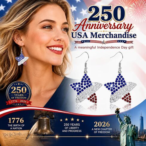 Mysense 250 Anniversary USA Merchandise, Fourth of July Earrings, Perfect for 4th of July Outfits for Women, Holiday Jewelry Accessories & Independence Day Gifts in Saudi Arabia
