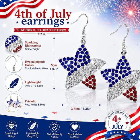 Mysense 250 Anniversary USA Merchandise, Fourth of July Earrings, Perfect for 4th of July Outfits for Women, Holiday Jewelry Accessories & Independence Day Gifts in Saudi Arabia