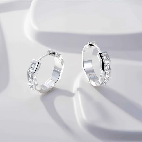 Silver Hoop Earrings, Small Chunky Silver Shiny Cubic Zirconia Twisted Hoop Earrings for Women Trendy Hypoallergenic Lightweight Thick Wave Huggie Earing Jewelry for Women Gifts in Box in Kuwait