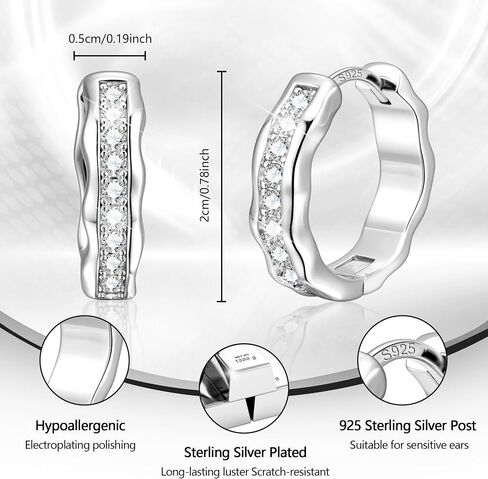 Silver Hoop Earrings, Small Chunky Silver Shiny Cubic Zirconia Twisted Hoop Earrings for Women Trendy Hypoallergenic Lightweight Thick Wave Huggie Earing Jewelry for Women Gifts in Box in Kuwait