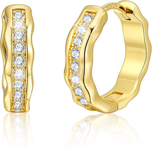 Silver Hoop Earrings, Small Chunky Silver Shiny Cubic Zirconia Twisted Hoop Earrings for Women Trendy Hypoallergenic Lightweight Thick Wave Huggie Earing Jewelry for Women Gifts in Box in Kuwait