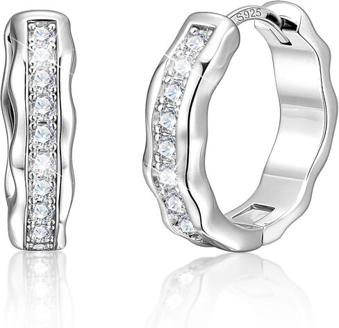 Silver Hoop Earrings, Small Chunky Silver Shiny Cubic Zirconia Twisted Hoop Earrings for Women Trendy Hypoallergenic Lightweight Thick Wave Huggie Earing Jewelry for Women Gifts in Box in Kuwait