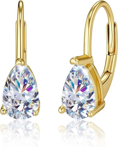Teardrop Moissanite Hoop Earrings for Women, Water drop 2.0ct (1.0ct*2) Diamond Hoops Earrings D Color Round Cut Lab Created Moissanite Diamond Hoops Earring Jewelry Gifts with Box in Kuwait