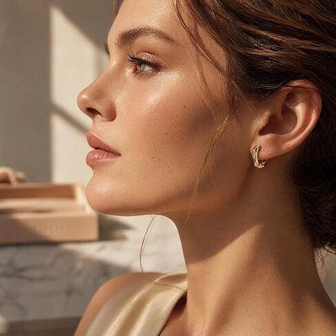 14k Gold Geometric Faceted Hoop Earrings 20mm Diameter 4mm Width Small Geometric Hoops Hypoallergenic Polished Earrings Trendy Minimalist Jewelry for Women Suitable for Sensitive Ears in Saudi Arabia
