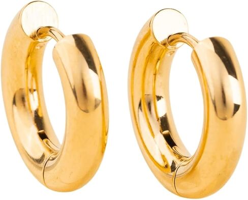 Oh Clementine Chunky Rounded Huggie Hoop Adjustable Clasp Earrings for Women - 316L Stainless Steel with 18k PVD Gold Coating in Kuwait
