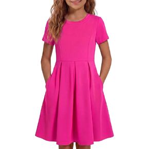 Girls' Casual Short Sleeve Dresses with Pockets，Girl Black Dress for Cute Skater and School Girls Dresses Size 4-14 Years in Saudi Arabia