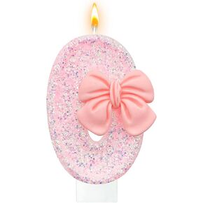 Birthday Cake Candles, Pink Glitter Number Candles with Bow Decoration，Pink Birthday Decorations，Suitable for Various Party Occasions (Pink, 1) in Saudi Arabia