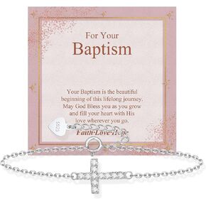 925 Sterling Silver Cross Bracelet for Girls - Faith Cross Bracelets for Kids Small Dainty Inspirational Jewelry Gifts, Baptism Birthday First Communion Easter in Saudi Arabia