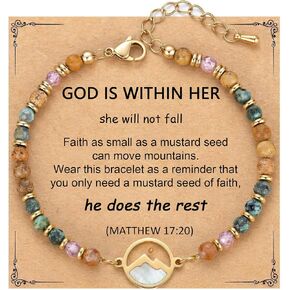 Gold Moving Mountains Mustard Seed Natural Stone Beaded Bracelet, Inspirational Christian Gifts for Teen Girls & Women in Saudi Arabia