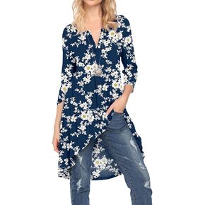 Naggoo Extra Long Shirts for Women for Leggings 3/4 Sleeve Tunic Tops High Low Hem Loose Fit Dressy Blouses S-3XL in Saudi Arabia