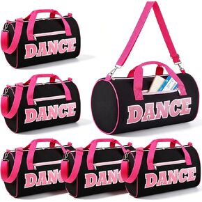Shinylin 6 Pack Dance Bags Large Capacity Duffle Bags with Plush Chenille "Dance" Letters, Sport Gym Bag for Dancers Athletes Gifts in Ballet Class Sports Overnight Travel, 15"L x 9"W x 9"H in Saudi Arabia