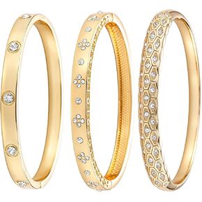 3PCS - Gold Bangle Bracelet for Women, 18K Gold Plated Love Bracelet, Dainty Vintage Trendy, Waterproof, Non Tarnish, Fashion Jewelry Accessories, Gift Idea for Mother's Day, Valentine's Day, Christmas and Birthdays in Kuwait