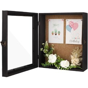 Black Deep Shadow Box Frame Display Case - 13 x 11 x 3.5 in, Wooden Rustic Wood, Hinged Door, Memory Box for Collectibles, Medals, Photos, Wedding Bouquet, Home Decoration, Black in Saudi Arabia