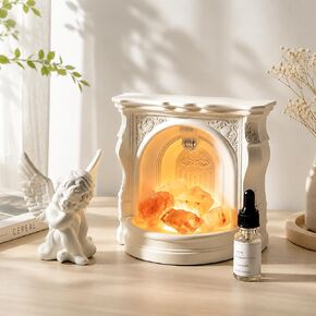 Angel Aroma Diffuser Set with Himalayan Salt & Fireplace Light, Passive Essential Oil Diffuser with White Tea Oil, Home Fragrance Decor for Bedroom, Bathroom, Office, Gift for Women in Saudi Arabia