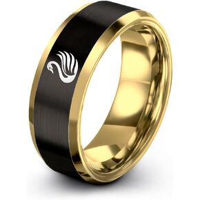 Swan Ring - Gift for Nature Fan - Personalized Custom Engraving - Black Yellow Gold Silver - Brushed Polished - Tungsten Carbide - Flat Dome Bevel - Band - 8mm - Men Women - Anniversary Wedding in Kuwait