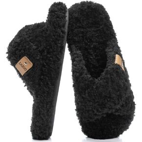 GOEWY Fuzzy Open-Toe Slippers for Women,Memory Foam Soft Indoor Outdoor Cross Band Women's Slipper,Anti-Slip House Shoes Slip On Gifts for Women Her Mom in Saudi Arabia