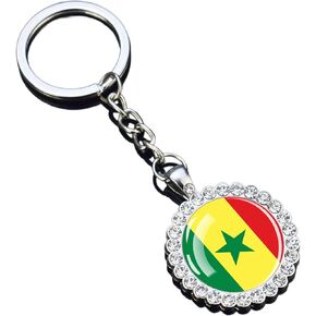 1 National Flag Keychain With Rhinestones, Glass Dome Pendant, Silver Metal Chain in Kuwait