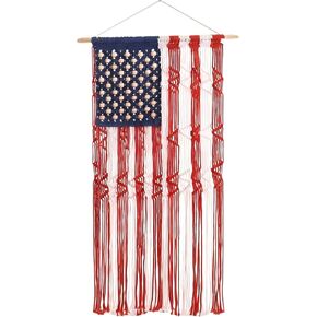 Decorative Tapestry Handmade Flag Tassel Hand-woven Flag - Includes Wooden Hanging Rod and Knotted Design Texture Hanging Rope, American Flag Indoor Hanging Decorn, Patriotic Holiday Ornament - Suitable for Living Room and Bedroom Decoration - Size: 25.5  in Saudi Arabia