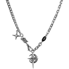 Y2k Irregular Necklace Gothic Pendant Necklace Choker Star Moonlight Stone Double Layered Collar Cuban Bead Chain Punk Zircon Hip Hop Fashion Statement Jewelry Party Birthday Gift in Saudi Arabia