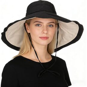 Women's Large Brim Reversible Sun Hats Packable Foldable UV Protection Bucket Hat Metal Wired Edge in Kuwait
