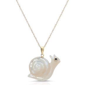 Regalia by Ulti Ramos 14K Yellow Gold White Mother of Pearl Snail Pendant with Sapphire Eye 17" in Saudi Arabia