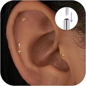 18G/20G Flat Back Helix Piercing Jewelry, Tiny Threadless Flat Back Earrings Stud Cute Star Snake Nose Cartilage Tragus Earrings for Women Tragus Piercing Jewelry Small Helix Earrings Set in Saudi Arabia