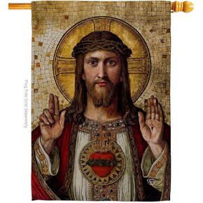 Feast of Sacred Heart of Jesus Canvas Tapestry Wall Hanging Decor Home Porch Balcony Lawn Religious Room Tapestry Faith Fathers Day Cemetery Decorations for Grave Yard Catholic Gifts in Saudi Arabia