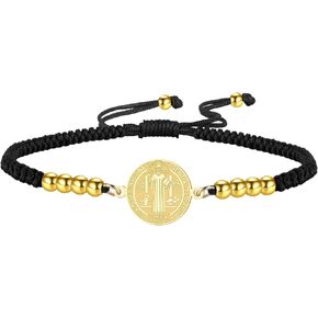 kkjoy Cross Saint Benedict Exorcism Medal Braided Rope Bracelet Handmade Lucky String Stainless Steel Religious Christian Protection Amulet for Men Women in Saudi Arabia