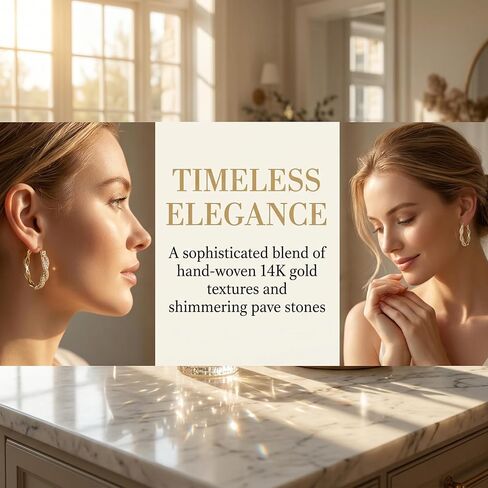 14K Yellow Gold Hoop Earrings for Women, Large Twisted Hinged Hoops with Paved Diamond Sparkly CZ Earring Jewelry, 4mm *29mm in Saudi Arabia
