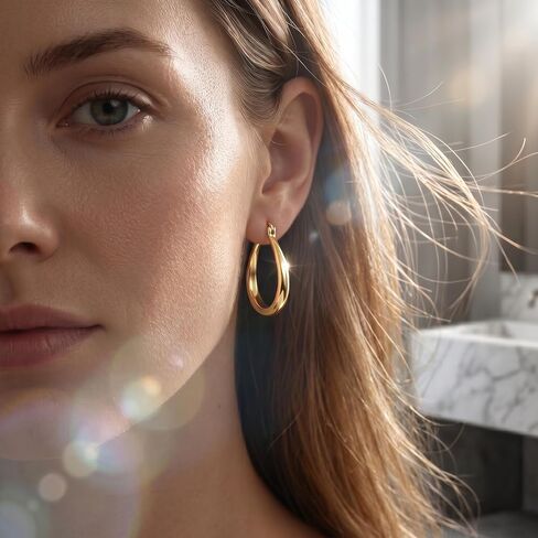 14K Gold Hoop Earrings for Women Modern U-Shaped Design Comfortable Wear Hypoallergenic Fashion Jewelry Multiple Sizes 17/25/30/35mm in Kuwait