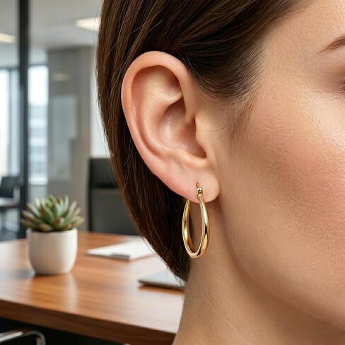 14K Gold Hoop Earrings for Women Modern U-Shaped Design Comfortable Wear Hypoallergenic Fashion Jewelry Multiple Sizes 17/25/30/35mm in Kuwait