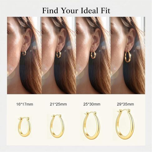 14K Gold Hoop Earrings for Women Modern U-Shaped Design Comfortable Wear Hypoallergenic Fashion Jewelry Multiple Sizes 17/25/30/35mm in Kuwait