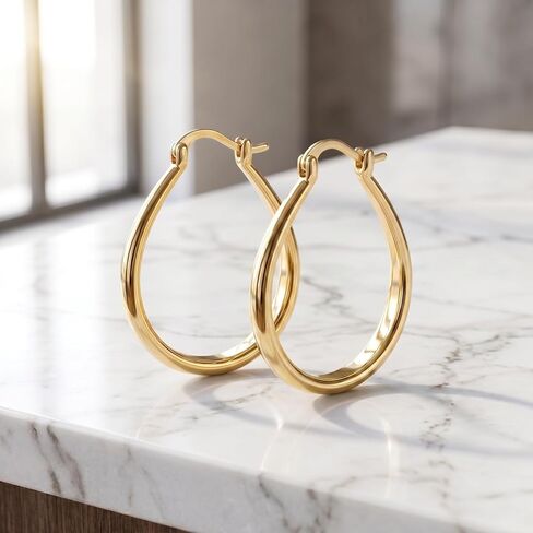14K Gold Hoop Earrings for Women Modern U-Shaped Design Comfortable Wear Hypoallergenic Fashion Jewelry Multiple Sizes 17/25/30/35mm in Kuwait
