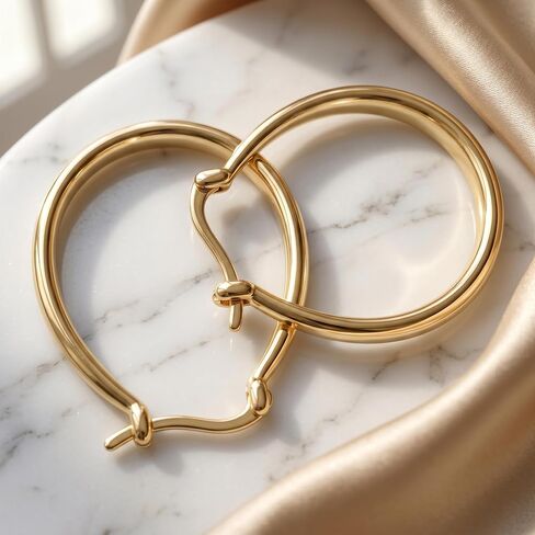 14K Gold Hoop Earrings for Women Modern U-Shaped Design Comfortable Wear Hypoallergenic Fashion Jewelry Multiple Sizes 17/25/30/35mm in Kuwait