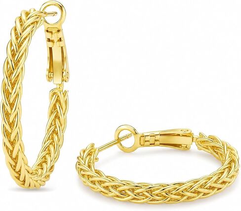 14K Gold Hoop Earrings for Women Chunky Twisted Braided Hoop Earrings with Woven Texture Design Hypoallergenic Gold Earrings for Women Lightweight Classic Statement Jewelry Gift 30MM in Saudi Arabia