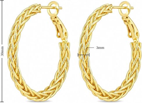 14K Gold Hoop Earrings for Women Chunky Twisted Braided Hoop Earrings with Woven Texture Design Hypoallergenic Gold Earrings for Women Lightweight Classic Statement Jewelry Gift 30MM in Saudi Arabia