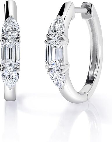 1/2 Cttw Lab Created Emerald Cut Diamond Hoop Earrings for Women Small Huggie Hoops Rhodium Plated 925 Sterling Silver in Saudi Arabia