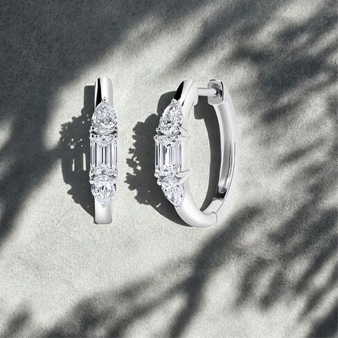 1/2 Cttw Lab Created Emerald Cut Diamond Hoop Earrings for Women Small Huggie Hoops Rhodium Plated 925 Sterling Silver in Saudi Arabia