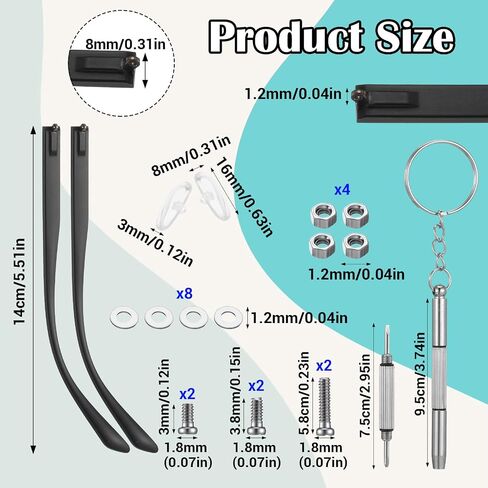 1 Pair Universal Glasses Arm Replacement Eyeglass Arm Replacement with Screws and Glasses Legs Replacement Eye Glasses Tightening Kit Include Screws, Washers, Screwdrivers in Kuwait