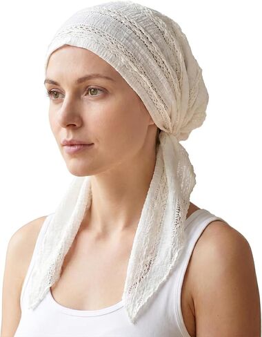Gjinxi 1 PCS Chemo Headwear for Women, Pre-Tied Headwrap Head Scarf Slip On Turbans Soft Hats Chemo Beanie Cotton Coverings Scarves Lightweight Hair Loss Head Skull Cap White in Saudi Arabia