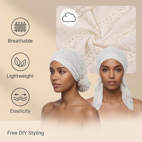 Gjinxi 1 PCS Chemo Headwear for Women, Pre-Tied Headwrap Head Scarf Slip On Turbans Soft Hats Chemo Beanie Cotton Coverings Scarves Lightweight Hair Loss Head Skull Cap White in Saudi Arabia