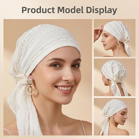 Gjinxi 1 PCS Chemo Headwear for Women, Pre-Tied Headwrap Head Scarf Slip On Turbans Soft Hats Chemo Beanie Cotton Coverings Scarves Lightweight Hair Loss Head Skull Cap White in Saudi Arabia
