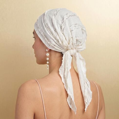 Gjinxi 1 PCS Chemo Headwear for Women, Pre-Tied Headwrap Head Scarf Slip On Turbans Soft Hats Chemo Beanie Cotton Coverings Scarves Lightweight Hair Loss Head Skull Cap White in Saudi Arabia