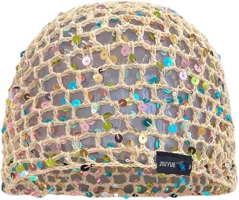 Summer Glitter Sequin Beanie Hollow Out Crochet Hat for Boho Beach Party in Saudi Arabia