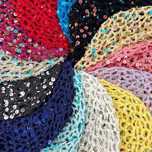 Summer Glitter Sequin Beanie Hollow Out Crochet Hat for Boho Beach Party in Saudi Arabia