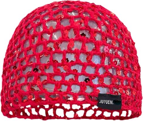 Summer Glitter Sequin Beanie Hollow Out Crochet Hat for Boho Beach Party in Saudi Arabia