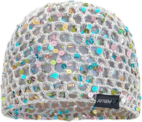 Summer Glitter Sequin Beanie Hollow Out Crochet Hat for Boho Beach Party in Saudi Arabia