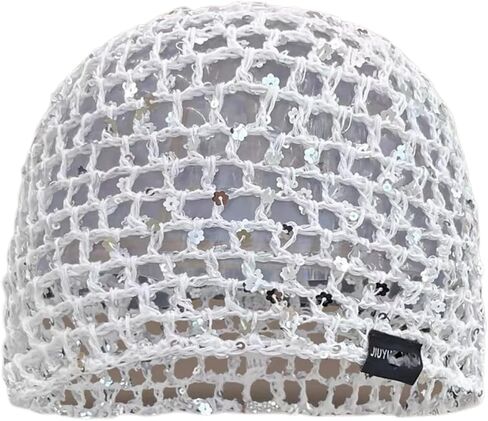 Summer Glitter Sequin Beanie Hollow Out Crochet Hat for Boho Beach Party in Saudi Arabia