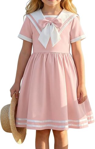 FYMNSI Kids Girls 1950s Retro Hepburn Style Sailor Collar A-Line Dress Vintage Rockabilly Swing Dress for Birthday Tea Party in Kuwait